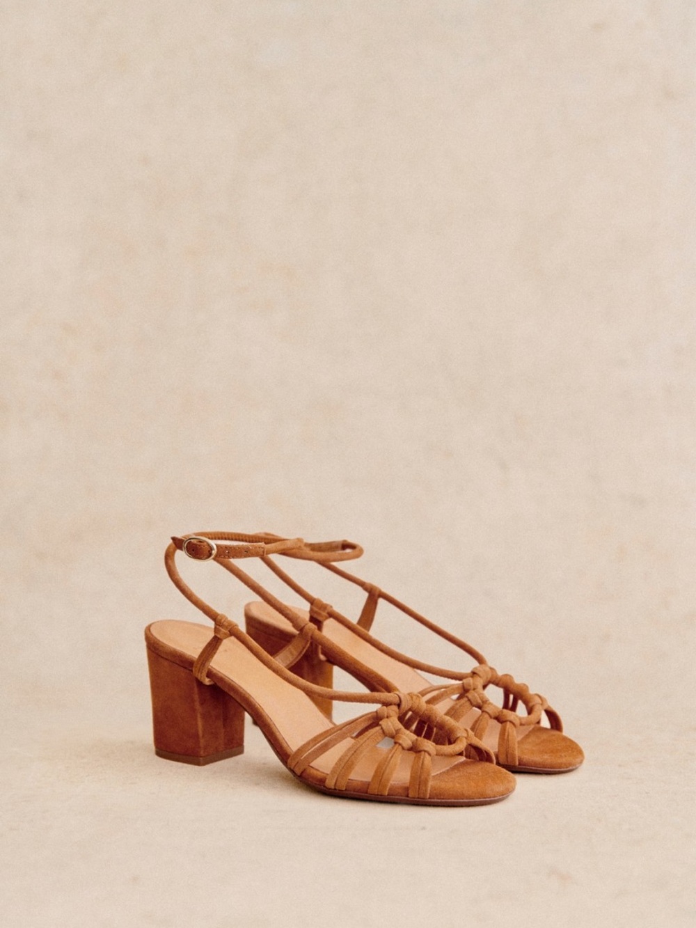 Sezane Gloria Scrappy Knot Block Heel Sandals - Light Camel - Picture 3 of 4